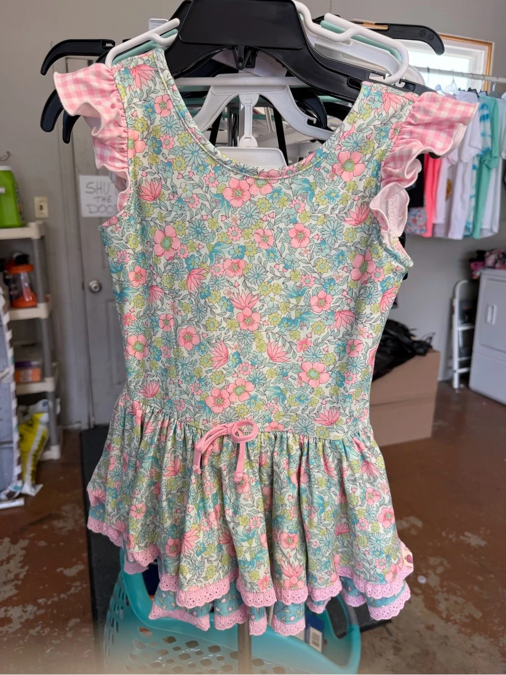 Floral Pink & Mint Ruffle Dress - Kids Dance Costume